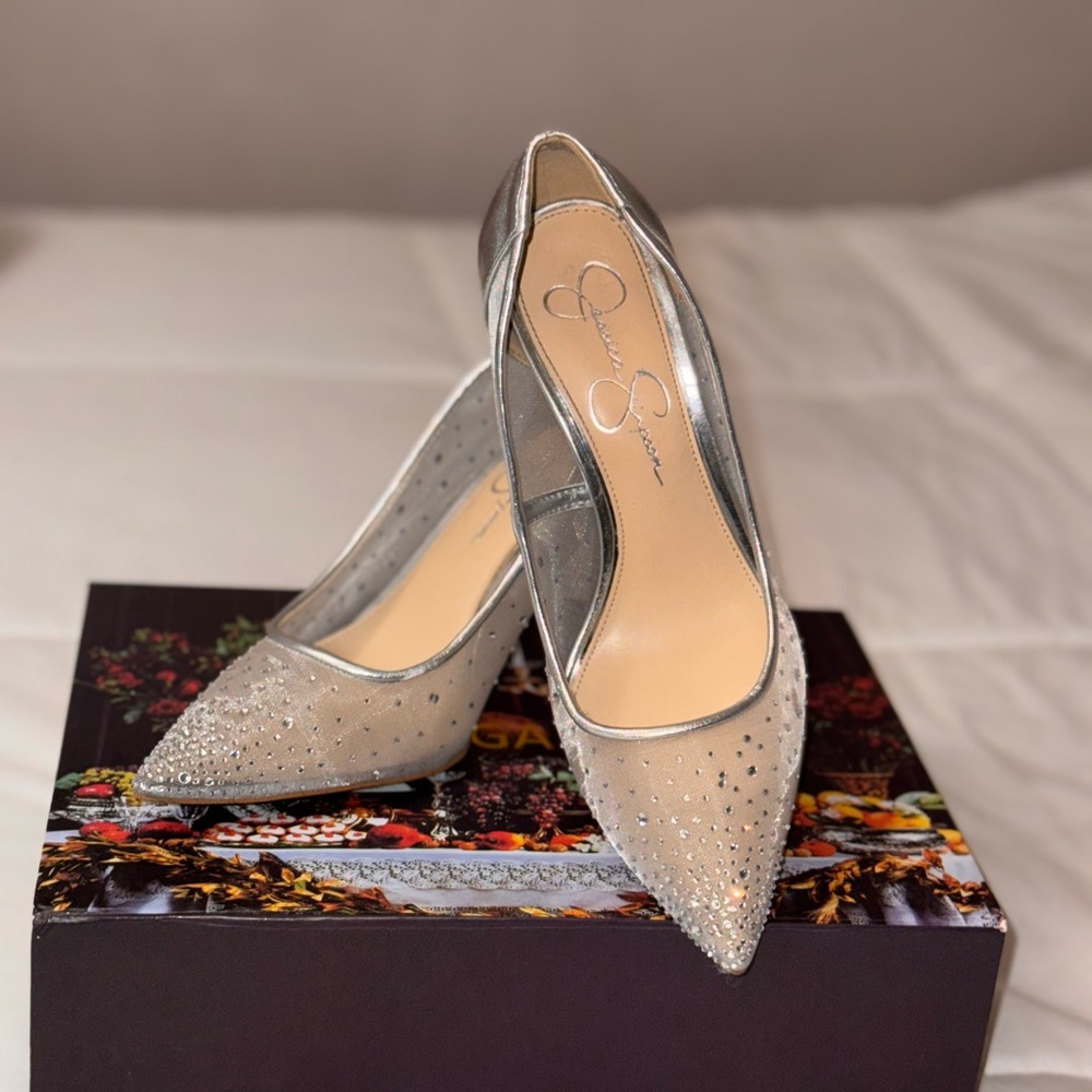 Jessica Simpson Silver Glitter Heels